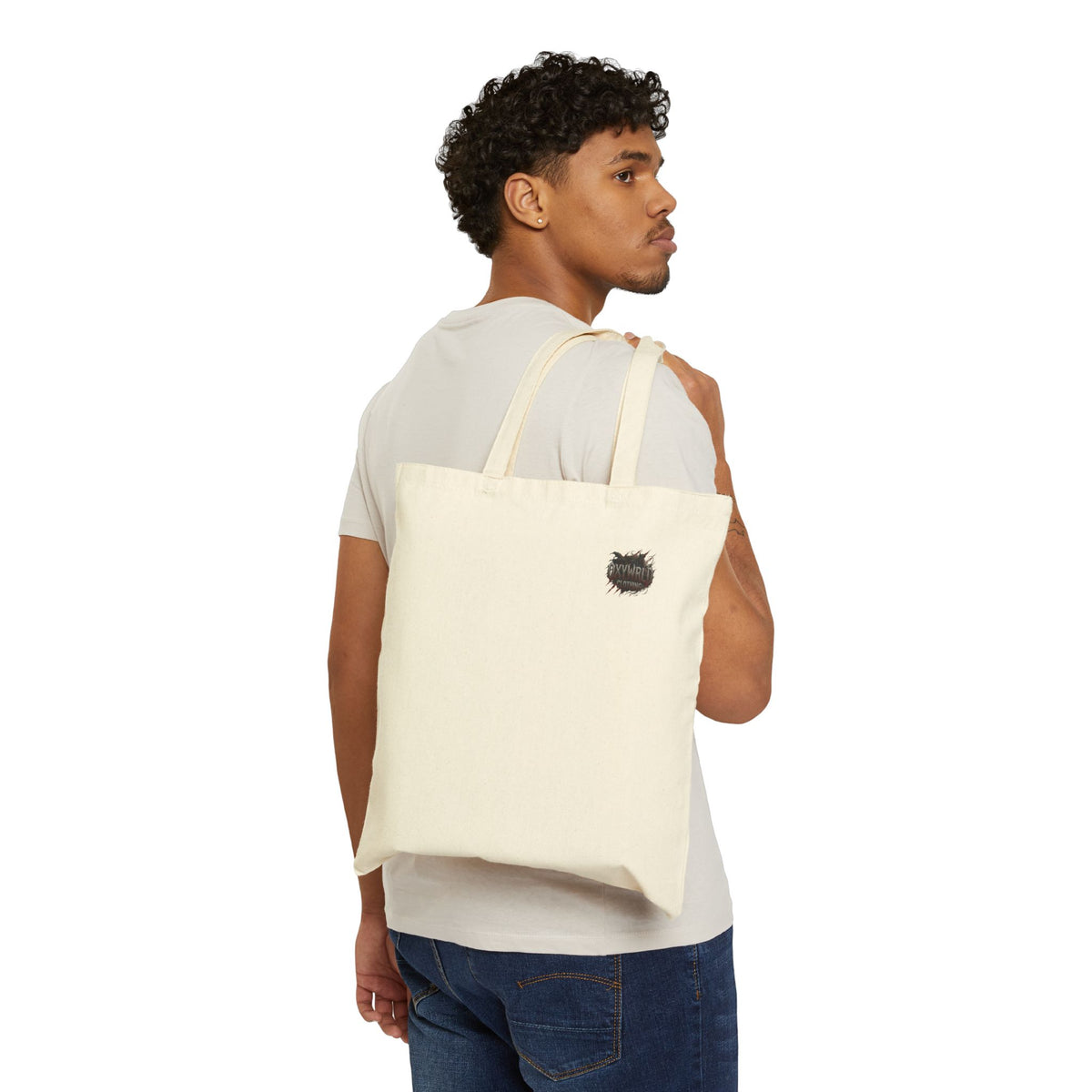Canvas Tote Bag with Minimal Black Brushstroke Logo — Eco Market Tote
