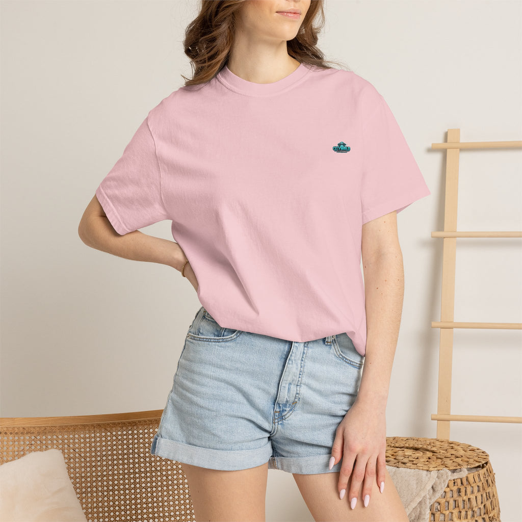 Minimal UFO Embroidered Tee — Small Alien Saucer Chest Patch
