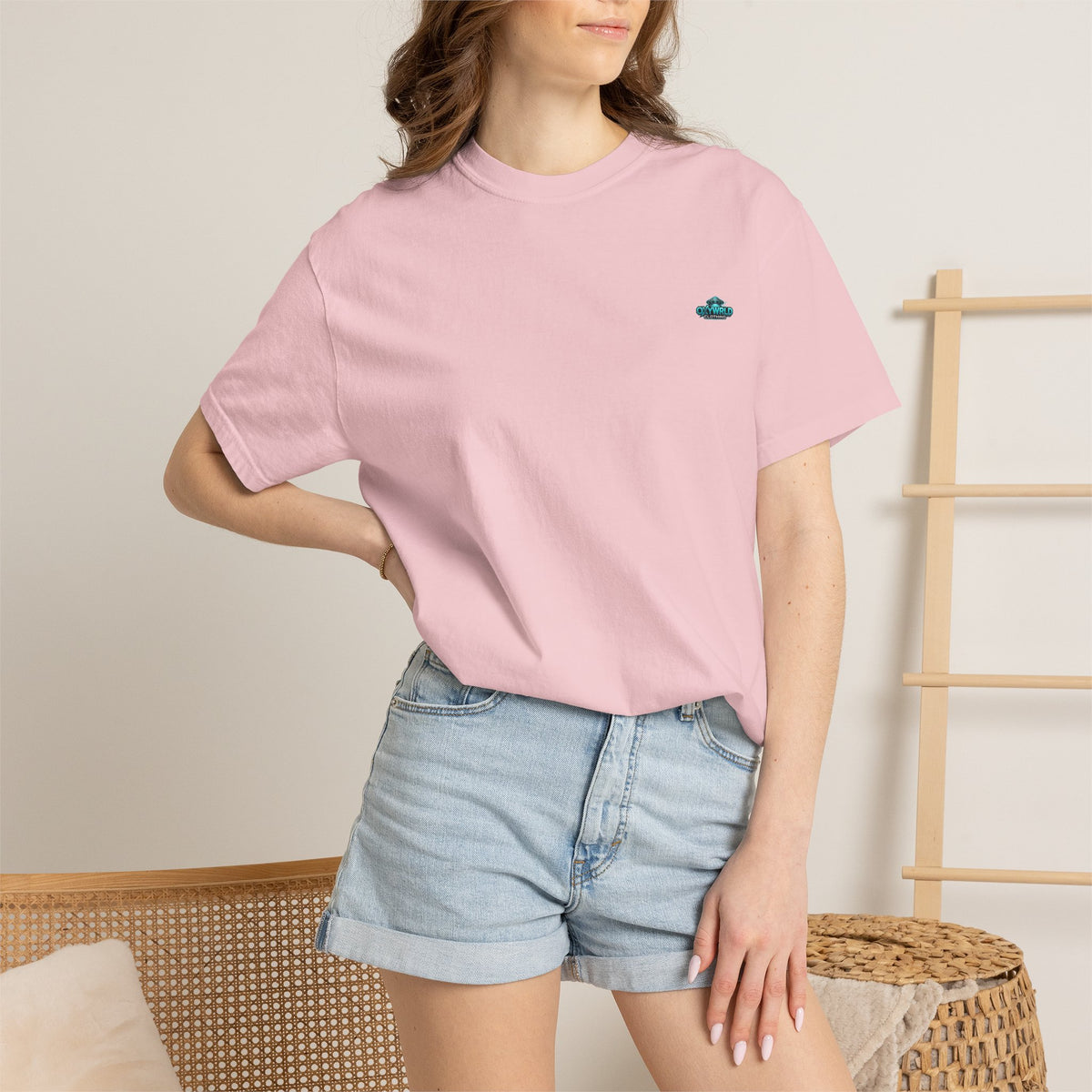 Minimal UFO Embroidered Tee — Small Alien Saucer Chest Patch