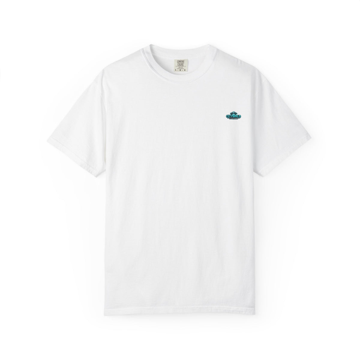 Minimal UFO Embroidered Tee — Small Alien Saucer Chest Patch