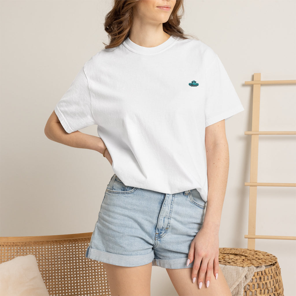 Minimal UFO Embroidered Tee — Small Alien Saucer Chest Patch
