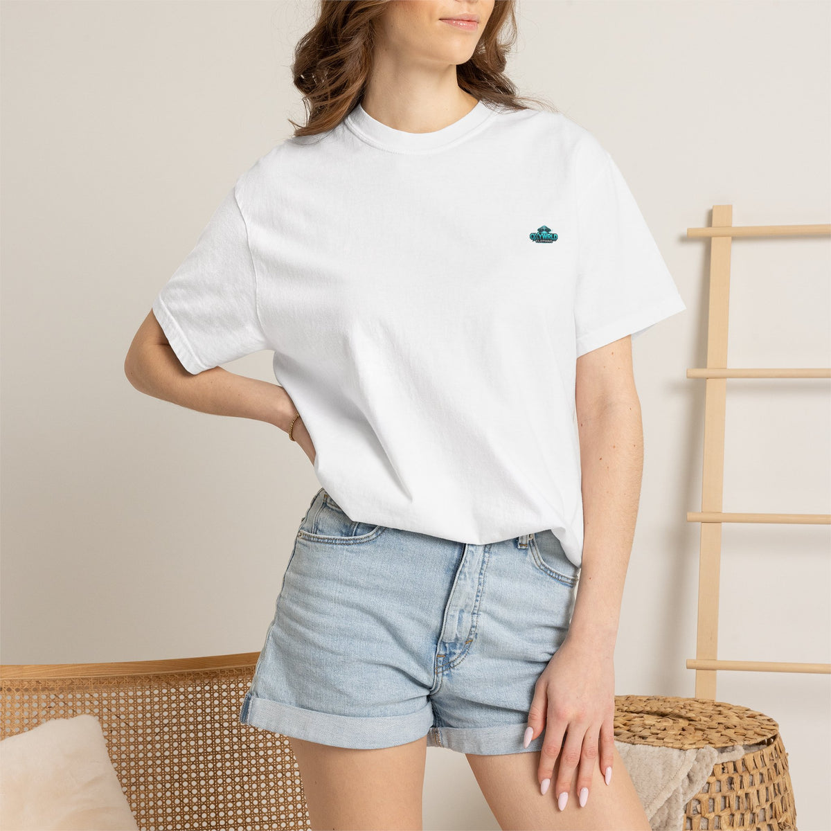 Minimal UFO Embroidered Tee — Small Alien Saucer Chest Patch