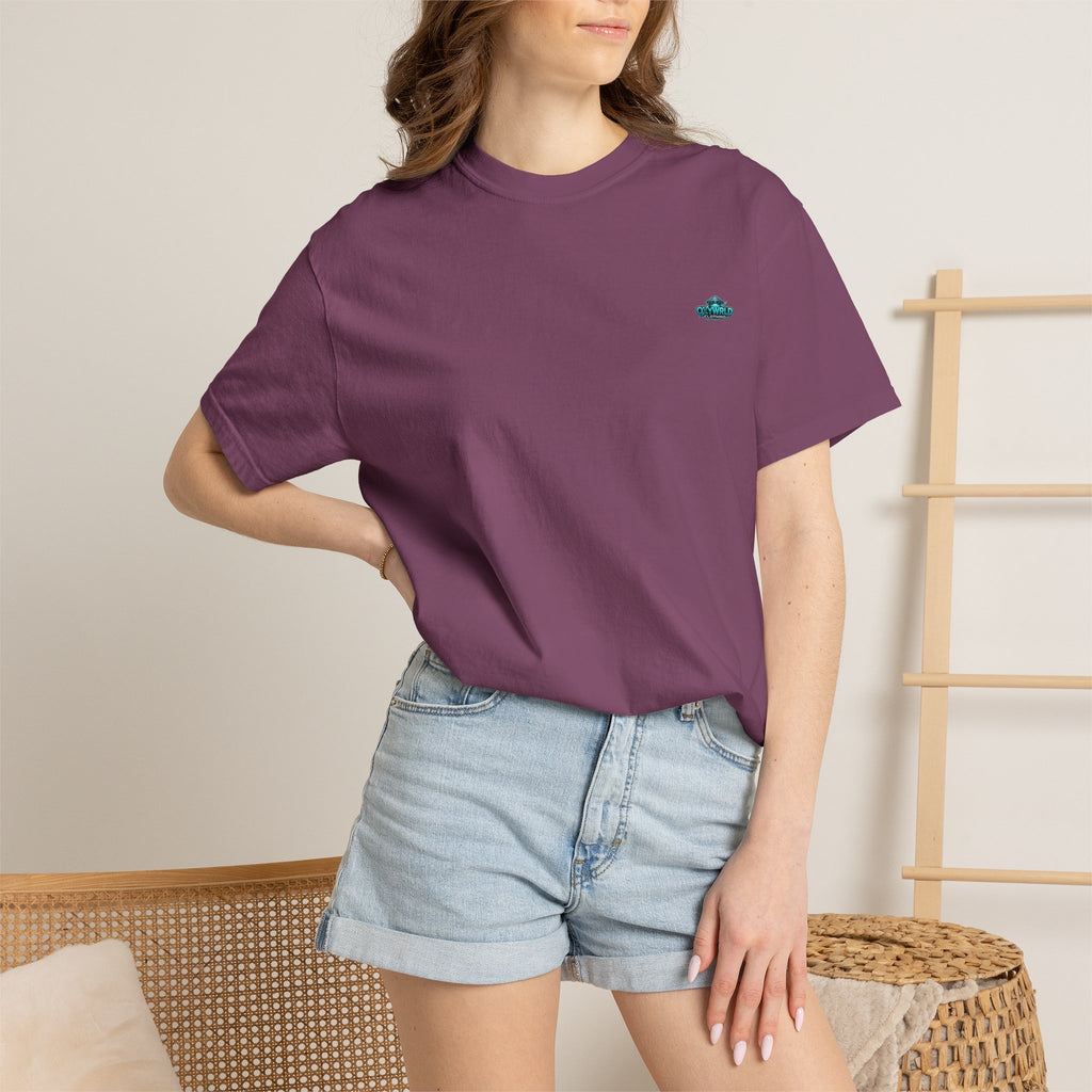 Minimal UFO Embroidered Tee — Small Alien Saucer Chest Patch