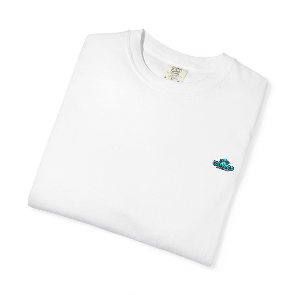 Minimal UFO Embroidered Tee — Small Alien Saucer Chest Patch
