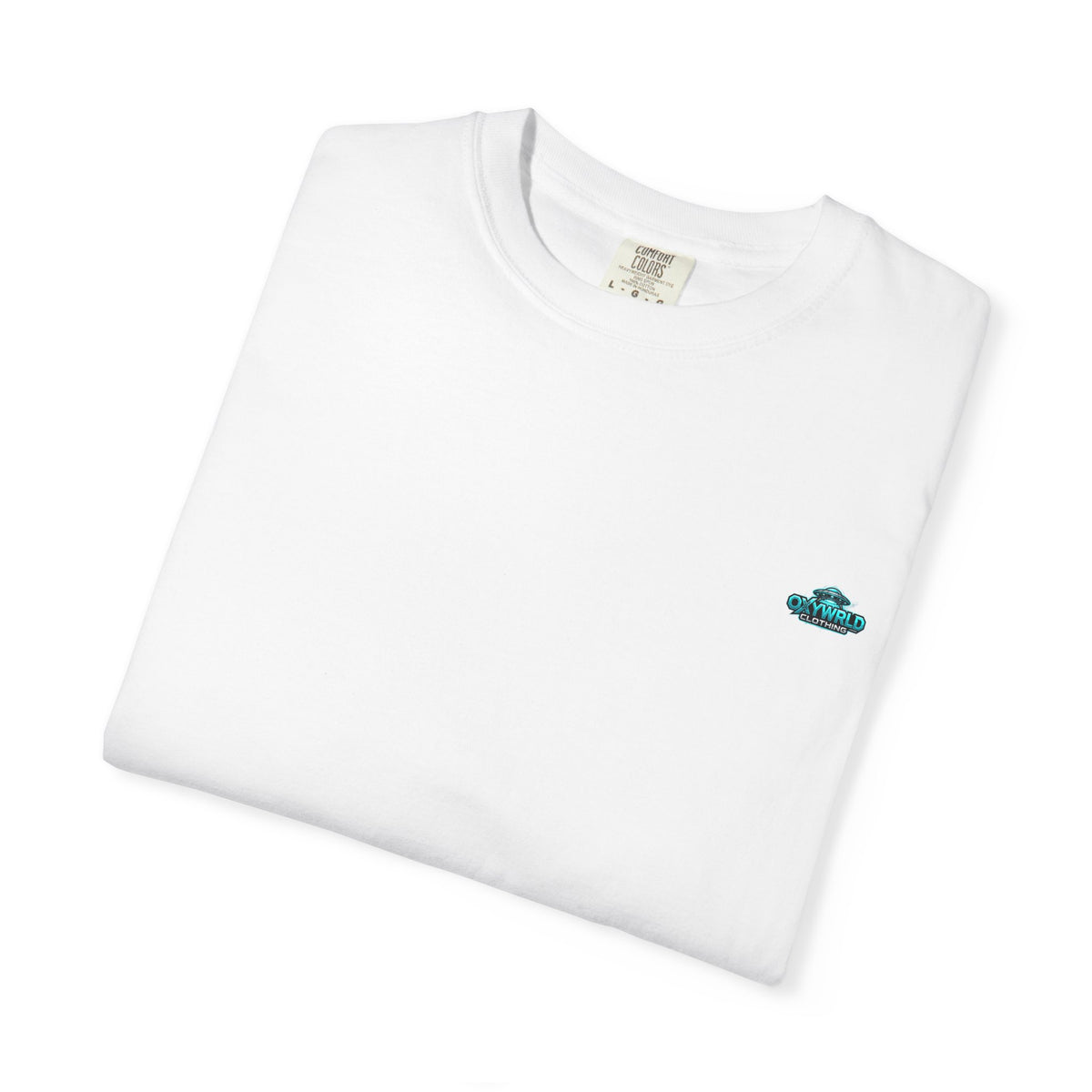 Minimal UFO Embroidered Tee — Small Alien Saucer Chest Patch