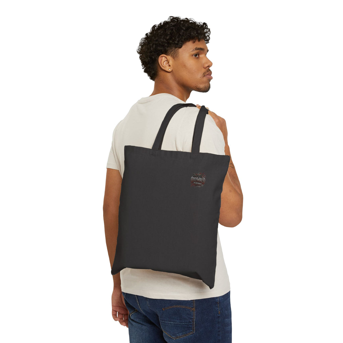 Canvas Tote Bag with Minimal Black Brushstroke Logo — Eco Market Tote