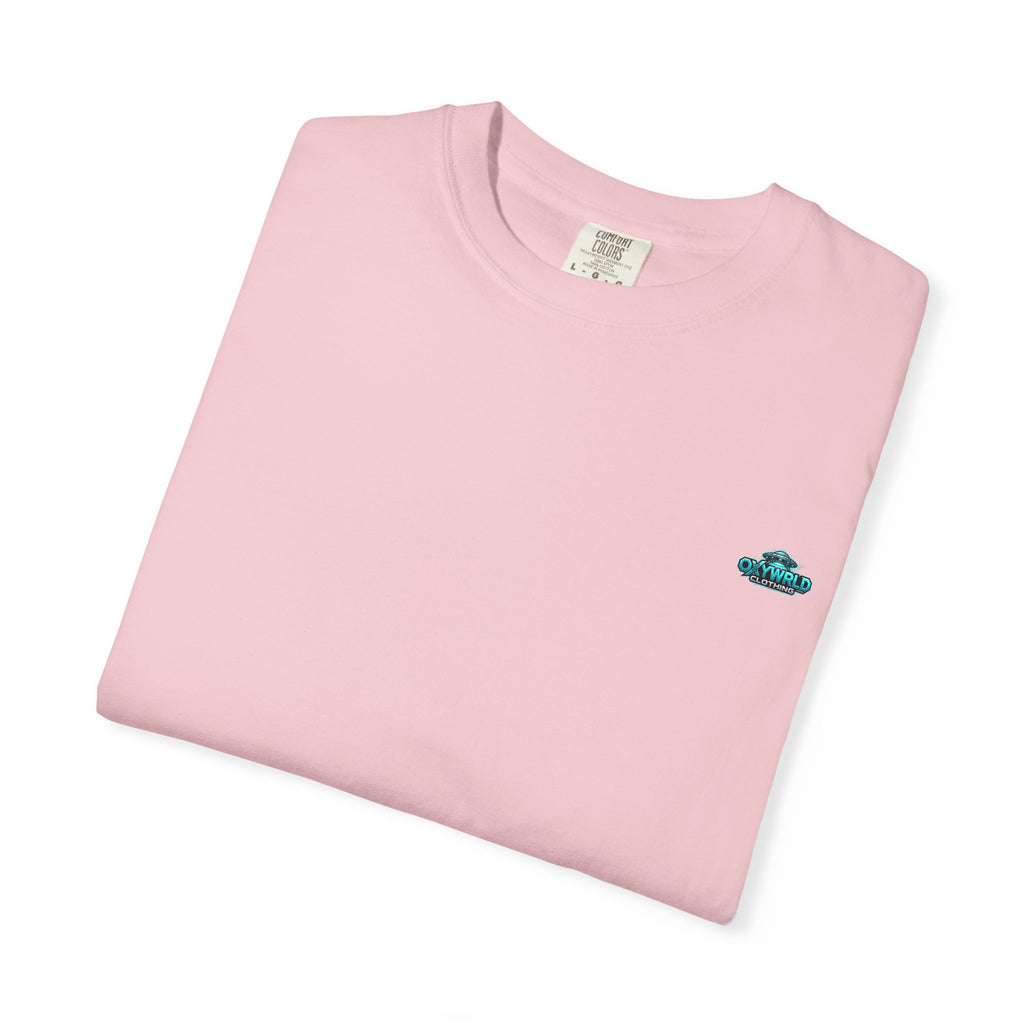 Minimal UFO Embroidered Tee — Small Alien Saucer Chest Patch